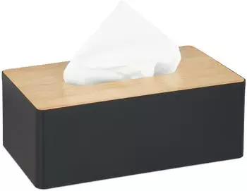 Relaxdays Tücherbox mit Bambusdeckel, schwarz/natur, 10x26x14cm (10034289)