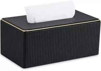 LuxusKollektion Taschentuchbox Leder, italienische Streifen, schwarz (25.2x14.2x10.5cm)