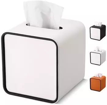LuxusKollektion Taschentuchbox Leder, quadratisch, schwarz-weiß, 15x15x15,8cm