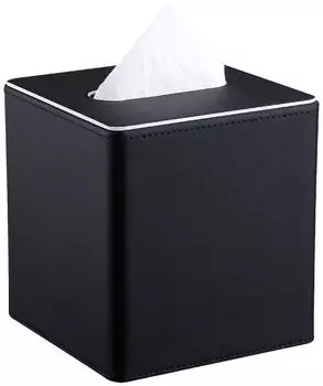 LuxusKollektion Taschentuchbox aus Kunstleder, quadratisch, schwarz, 14x14x15cm