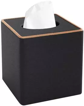 LuxusKollektion Taschentuchbox-Abdeckung Kunstleder, quadratisch, schwarz, 13,3x13,3x14,6cm