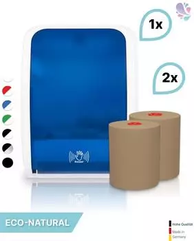 Blanc Hygienic Cosmos Sensor Handtuchrollenspender + 2 Rollen ECO-Natural, berührungslos, blau/weiß (PS-htz108k-eco-FS-4200WB)