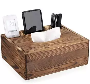 LuxusKollektion Taschentuchbox aus Holz mit 3 Fächern, braun, 25x20,5x9,5cm