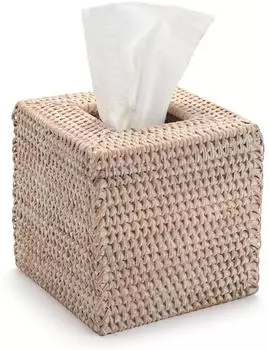 LuxusKollektion Kosmetiktücherbox Rattan, gewebt, quadratisch, weiß, 14x14x14,5cm