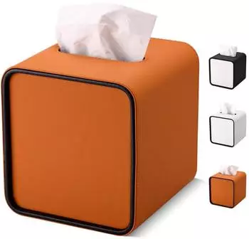 LuxusKollektion Taschentuchbox Leder, quadratisch, orange, 15x15x15,8cm