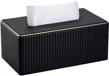 LuxusKollektion Taschentuchbox Kunstleder, rechteckig, schwarz mit Goldrand (25x14x9,5cm)