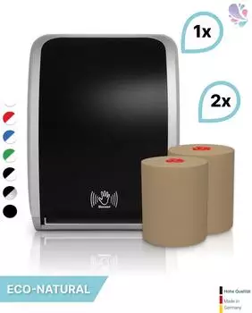 Blanc Hygienic COSMOS Sensor-Handtuchspender silber/schwarz + 2 ECO-Rollen (PS-htz108k-eco-FS-4250SS)