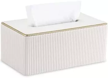 LuxusKollektion Kosmetiktücherbox in Lederoptik, weiß mit Streifen, 25,2x14,2x10,5cm