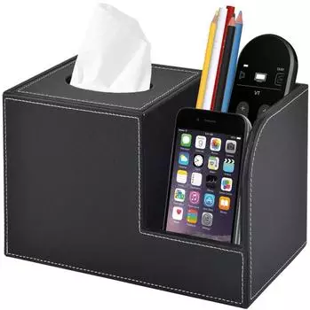 LuxusKollektion Taschentuchbox mit Organizer, Lederoptik, schwarz (22,3x13,4x14,4cm)