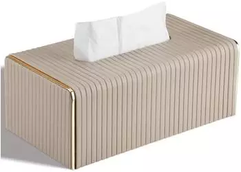 LuxusKollektion Kosmetiktuchbox Kunstleder, beige gestreift, rechteckig 23,5x12x8,5cm