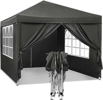Woltu Faltpavillon mit Seitenw&auml;nden Oxford 3x3 m Grau