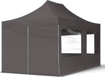Toolport Faltpavillon Economy Stahl 30 mm Seitenteile mit Panoramafenstern dunkelgrau 3 x 4,5 m (59045)