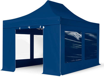 Toolport Faltpavillon Professional Alu 40 mm Seitenteile mit Panoramafenstern blau 3 x 4,5 m (600207)