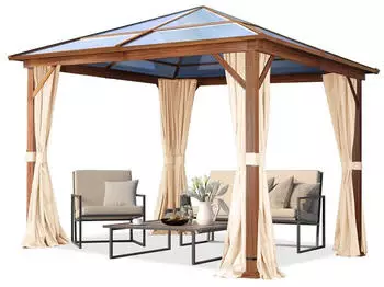 Toolport Gartenpavillon Hardtop Forest Deluxe champagner 3 x 3 m in Eichenoptik (301345)