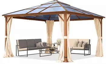 Toolport Gartenpavillon Hardtop Forest Deluxe champagner 4 x 4 m in Eichenoptik (301347)
