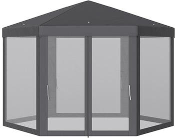 Outsunny Pavillon mit Moskitonetz 6-eckig Polyester+Metall 390x390x250cm Grau