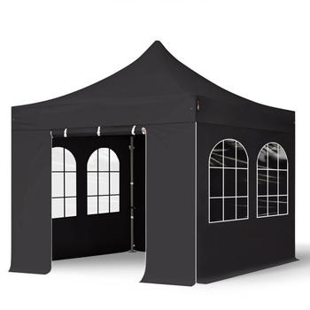 Toolport 3x3m Stahl Faltpavillon inkl. 4 Seitenteile, schwarz (600107)