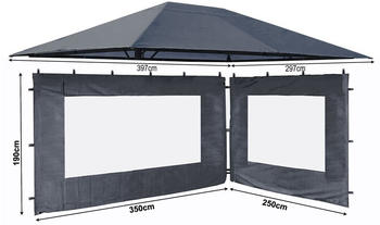 QUICK STAR Set Ersatzdach und 2 Seitenteile für Garten Pavillon 3x4m Grau
