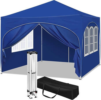 Woltu Faltpavillon 3x3 m mit 4 Seitenw&auml;nden Blau