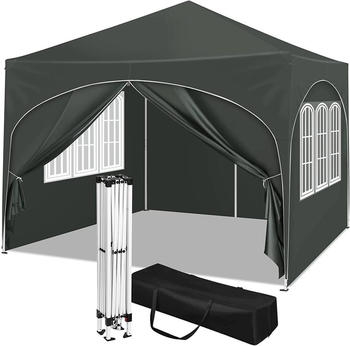 Woltu Faltpavillon 3x3 m mit 4 Seitenw&auml;nden Grau