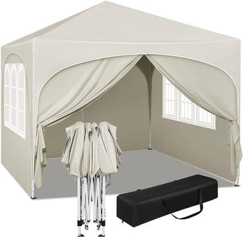 Woltu Faltpavillon 3x3 m mit 4 Seitenw&auml;nden Beige