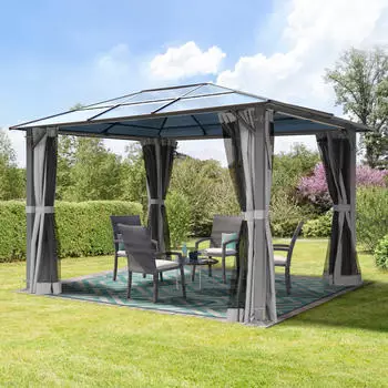 Toolport Moonlight 3x3,65m Hardtop Gartenpavillon inkl. 4 Seitenteile Grey (300198)
