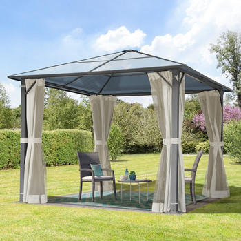 Toolport Moonlight 3x3m Hardtop Gartenpavillon inkl. 4 Seitenteile Cream (300215)
