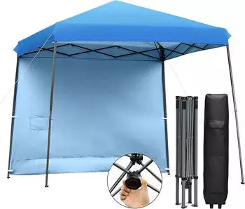 Costway 3x3m Faltpavillon mit abnehmbarer Seitenwand Pop-up inkl. Rolltasche Blau