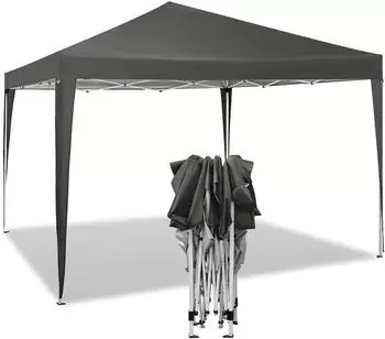 Woltu Pavillon Pop-Up Oxford Metallrahmen 3x3 m Grau (PVL0002gr)