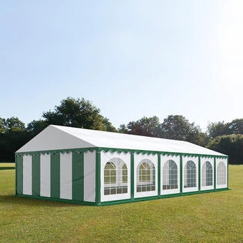 Toolport PRO 6x12m Partyzelt PVC-Plane mit Bodenrahmen gr&uuml;n-wei&szlig; (7156)