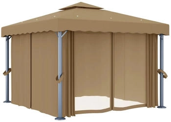 vidaXL Pavillon mit Vorhang 3 x 3 m taupe Aluminium