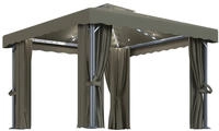 vidaXL Pavillon mit Vorh&auml;ngen & LED-Lichterkette 3x3 m Taupe