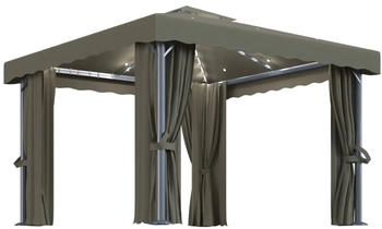 vidaXL Pavillon mit Vorh&auml;ngen & LED-Lichterkette 3 x 3 m taupe