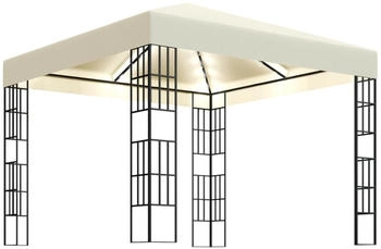 vidaXL Pavillon mit LED-Lichterkette 3 x 3 m cremeweiß