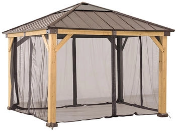 Sunjoy Zedernholz Gazebo Netz 336 x 336 cm khaki