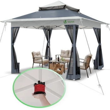 Vounot Folding garden arbour with mosquito net 3.6 x 3.6 m Pop up Grey