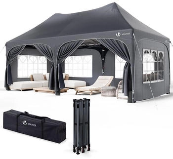 Vounot Foldable pavillon with 6 removable sides 3 x 6 m grey