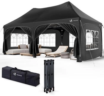 Vounot Foldable pavillon with 6 removable sides 3 x 6 m black