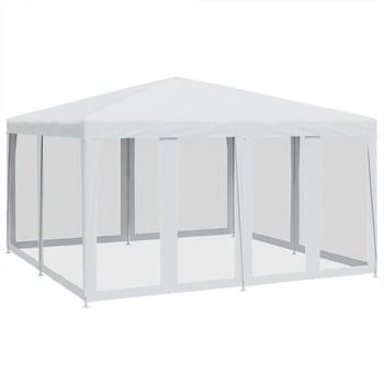 vidaXL mit 8 Mesh-Seitenteilen f&uuml;r Party Hochzeit Festzelt Gartenzelt Eisengestell Wasserfest UV-best&auml;ndig Wei&szlig; 4x4m HDPE