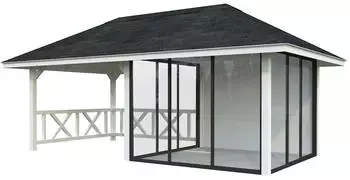 Palmako Pavillon Bianca 16,6 m² Set 504 mit ISO-Glas Schiebetür in Weiß/Weiß