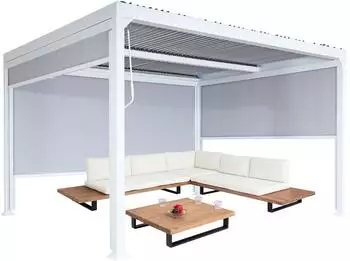 Heute Wohnen Alu Pergola HWC-L41 mit 3x Seitenwand Lamellen-Pavillon stabiles 8cm-Metall-Gestell 3x3,7m ~ weiß