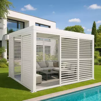 MCW Pergola -L46-LS BxTxH: 300x300x220 cm 6x Schiebetüren und 6x Lamellen-Paneelen weiß