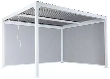 Heute Wohnen Alu Pergola HWC-L41 mit 2x Seitenwand Lamellen-Pavillon8cm-Metall-Gestell 3x3,7m weiß