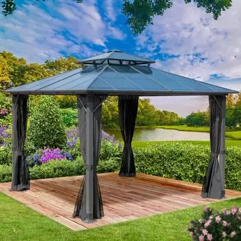 Brast Pavillon mit Moskitonetz Pagode 4 x 4 m dunkelgrau (1004269004)