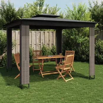 vidaXL Pavillon mit Doppeldach anthrazit 3,94 x 2,96 m (368447)