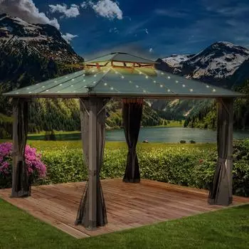 Brast Pavillon mit Moskitonetz und LEDs Pagode 3,5 x 3,5 m grau (5006000710)