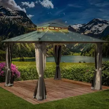 Brast Pavillon mit Moskitonetz und LEDs Pagode 3,5 x 3,5 m grau (5006000712)
