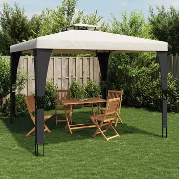 vidaXL Pavillon mit Doppeldach creme 3,98 x 2,98 m (368442)