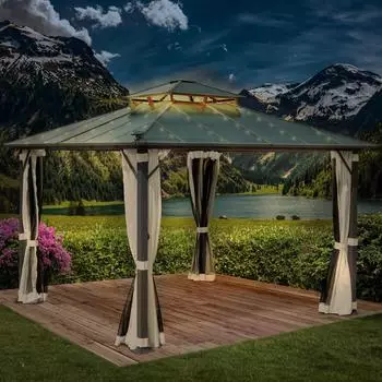 Brast Pavillon mit Moskitonetz und LEDs Pagode 3,5 x 3,5 m beige (5006000711)