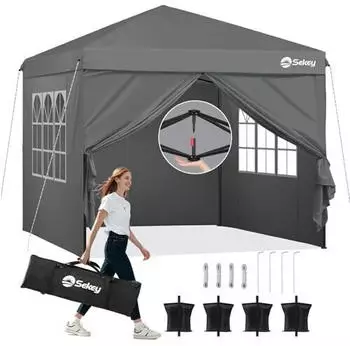 Sekey Pop-Up-Faltpavillon 3 x 3 m mit Tasche & 4 Sands&auml;cken grau
